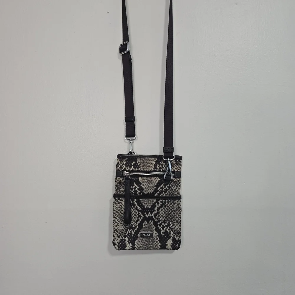 Tumi Animal Print Nylon Leather Mini Crossbody Bag in Black brown